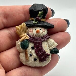 Small Novelty Vintage Textured 3D Snowman with Hat Pin Brooch Christmas Holidays